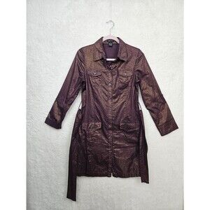BCBG Maxazria Women Dress Small Purple Gold Metallic Cotton Long Sleeve Shirt D